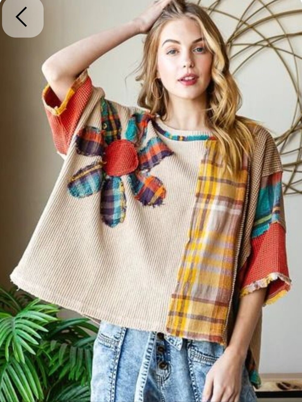 Olie & Hali Waffle Distressed Mixed Print Oversized Shirt